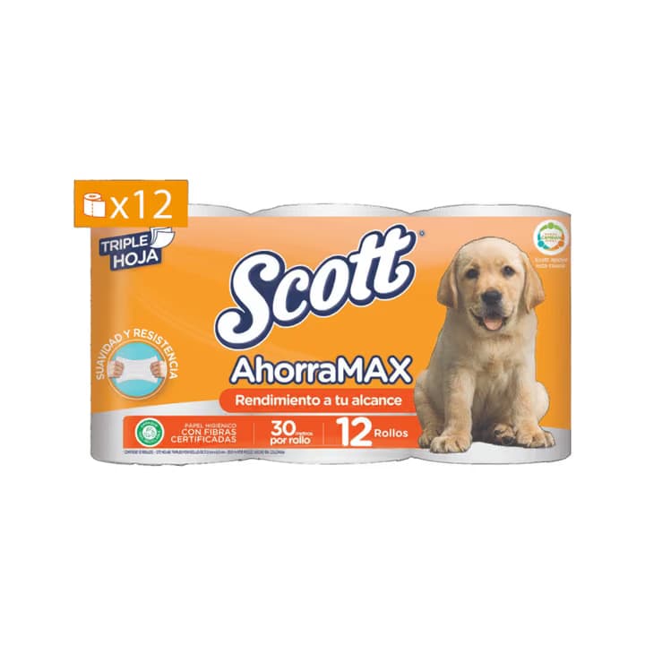 Papel higienico de 12 rollos Scott AhorraMax