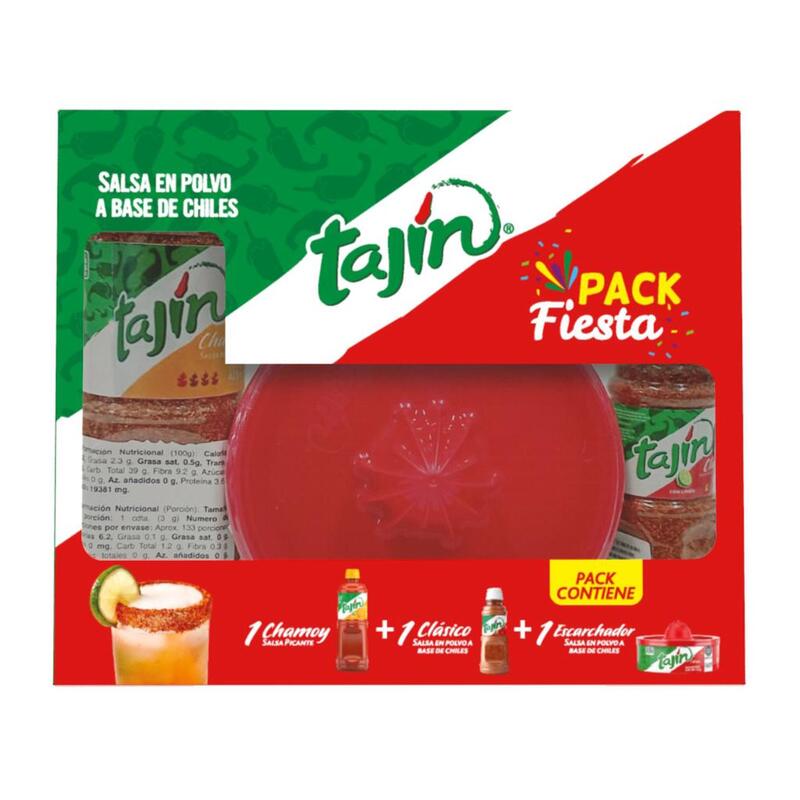 Tajín Clásico 142 g + Salsa Chamoy Tajín 475ml + Escarchador (1)